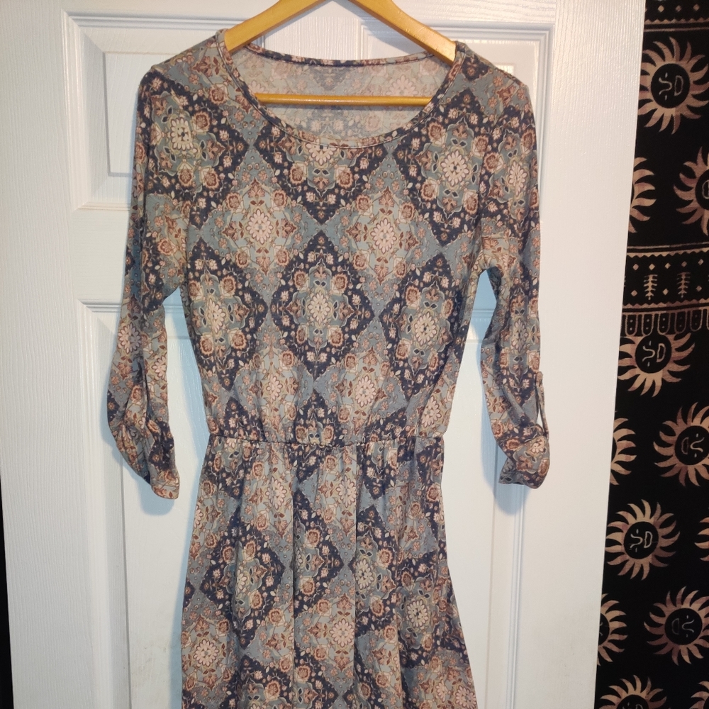 Paisley Pale Blue and Blush Knee Length Cotton
